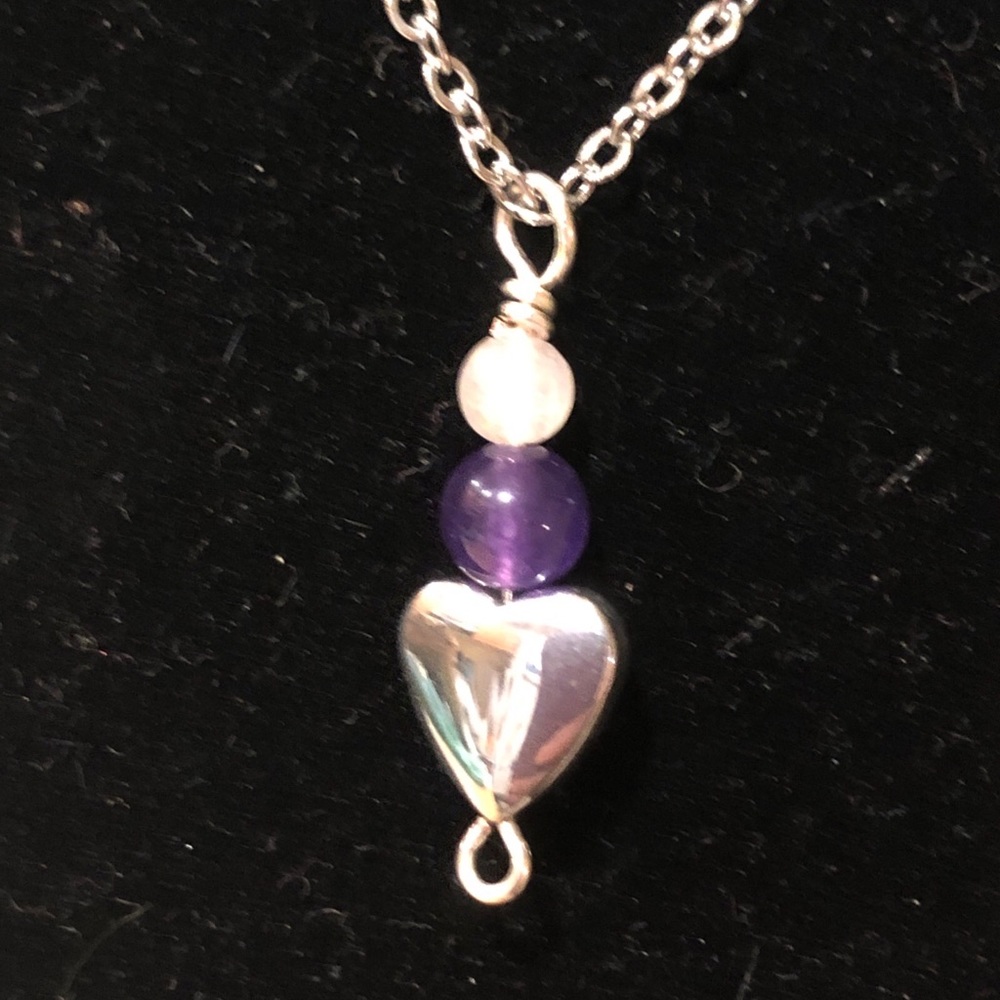 Rose quartz amethyst hematite heart pendant necklace handmade healing jewelry